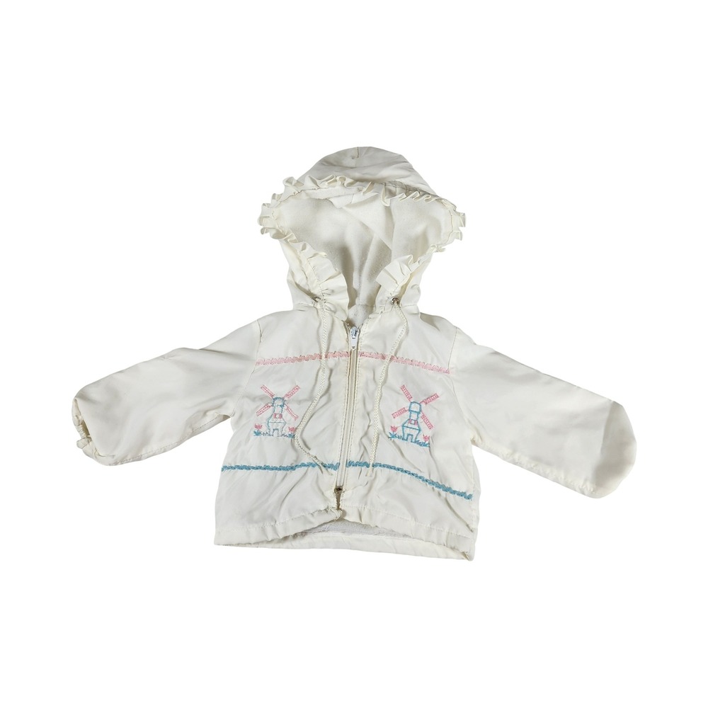 Vintage Style Hooded Windbreaker Jacket 3-6‎ months Embroidered Windmills Ruffle
